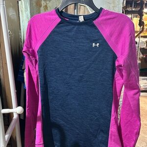 Under Armour Kids' Navy and Pink Long Sleeve Tee